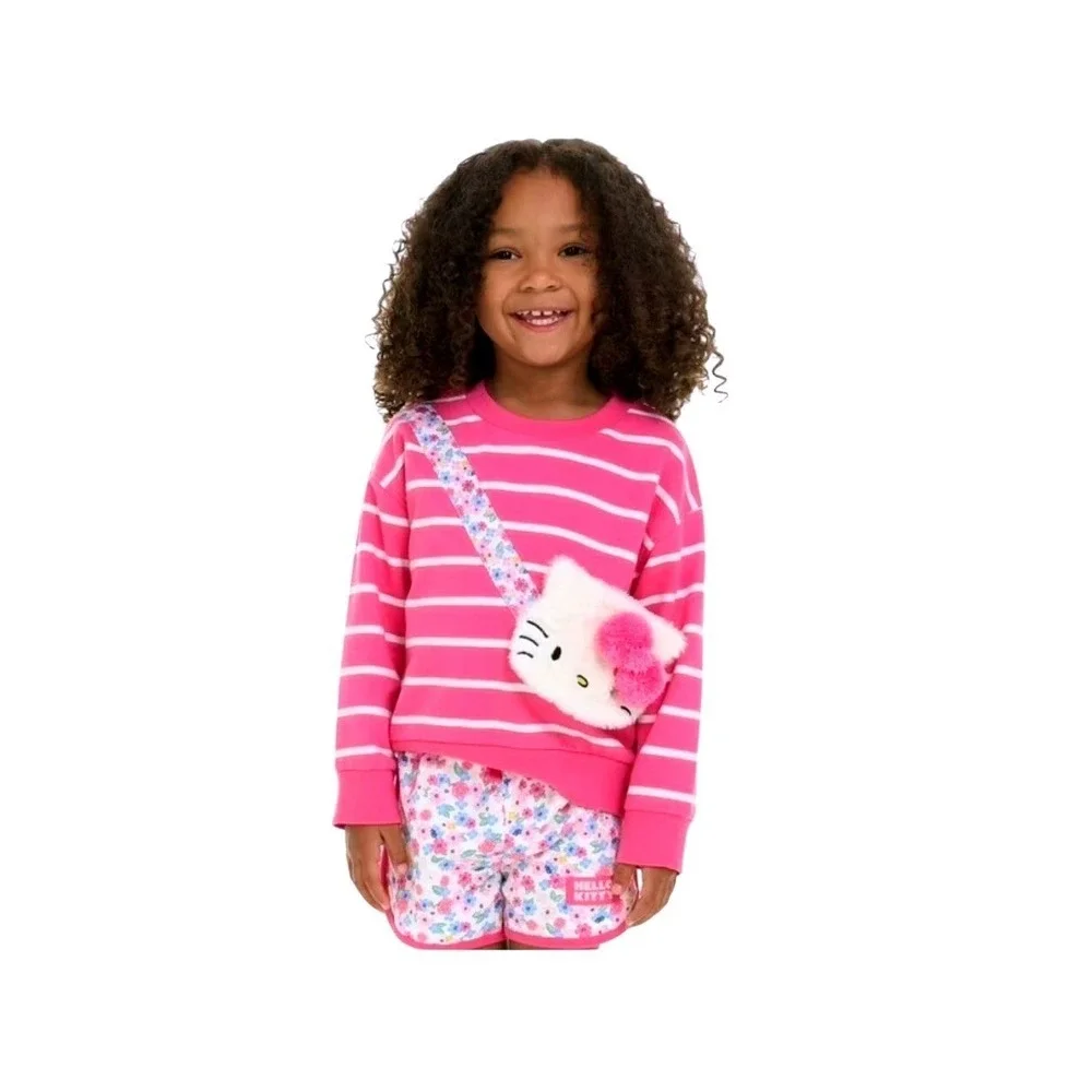 Hello Kitty BabyGirls Pink Striped Sweatshirt & Shorts 2 Piece Sz 2T NEW